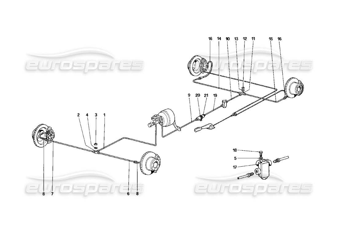 ferrari mondial 3.2 qv (1987) brake system (for car without antiskid system) part diagram