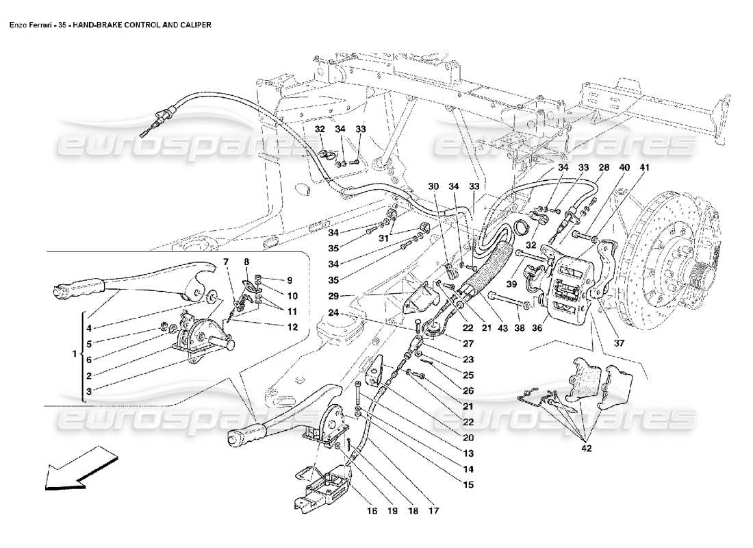 ferrari enzo hand brake control and caliper part diagram