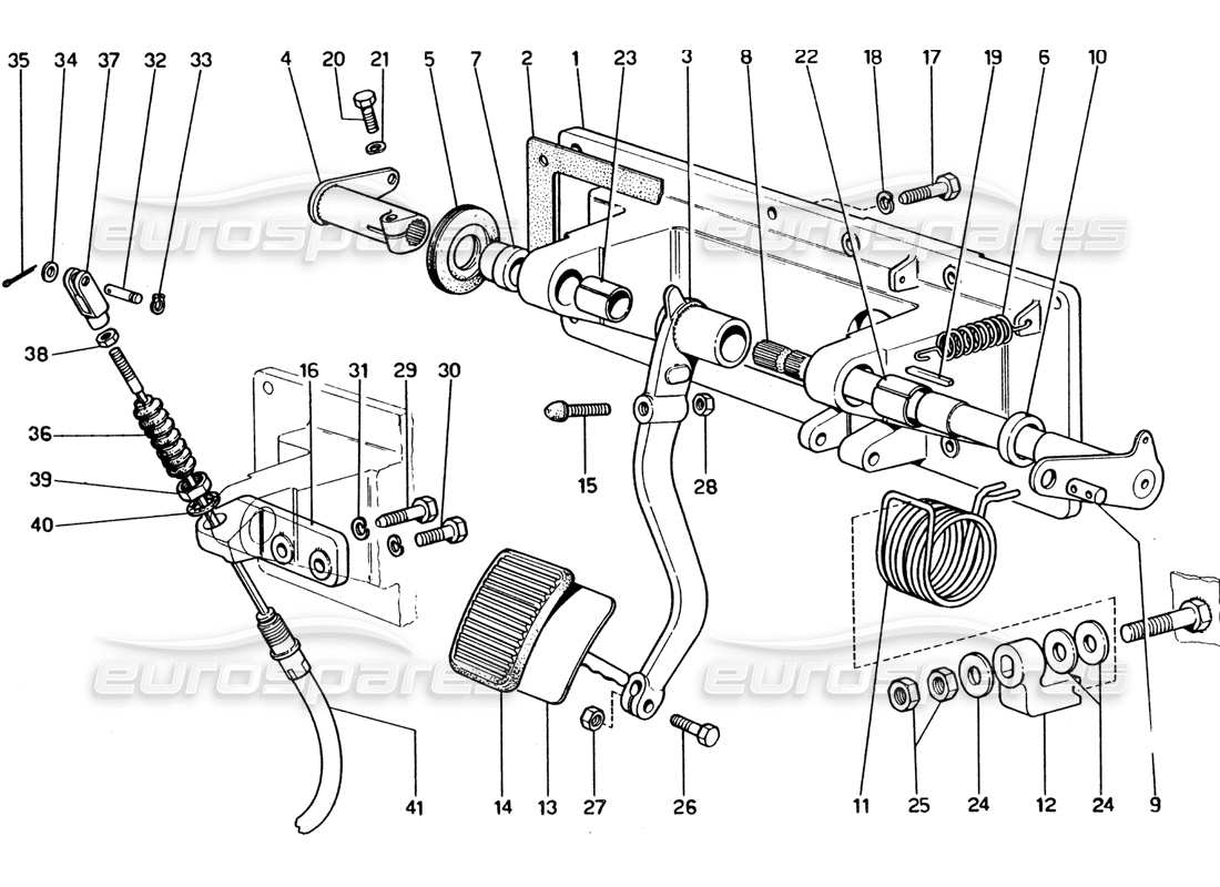 ferrari 365 gt4 2+2 (1973) pedal board - clutch control (variant for rhd versions) parts diagram