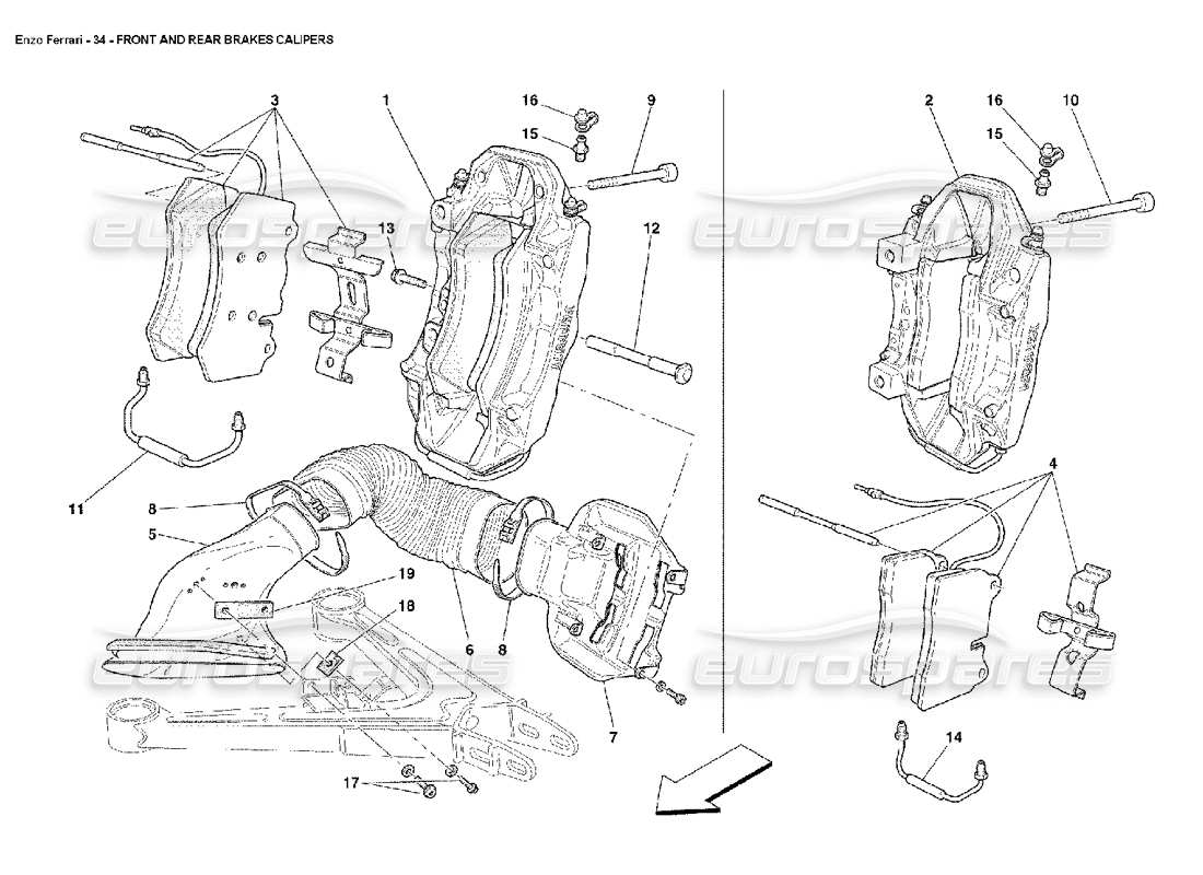 ferrari enzo front and rear brakes calipers part diagram