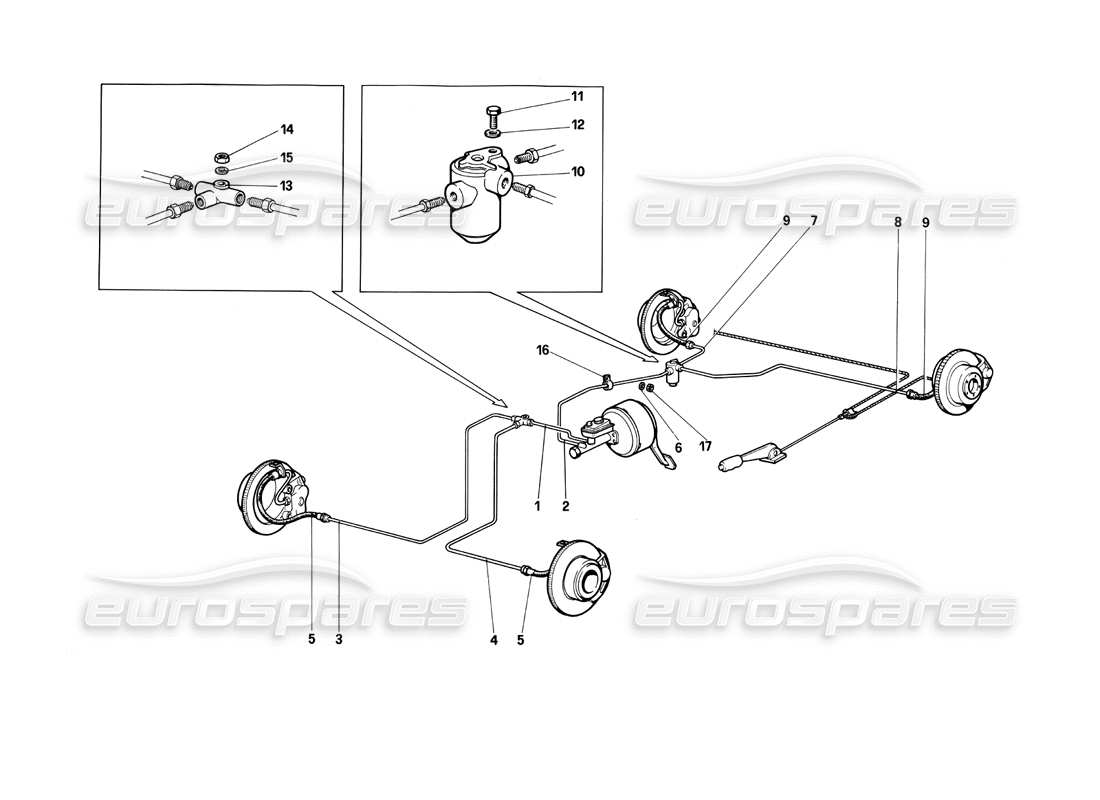 ferrari testarossa (1990) brake system parts diagram