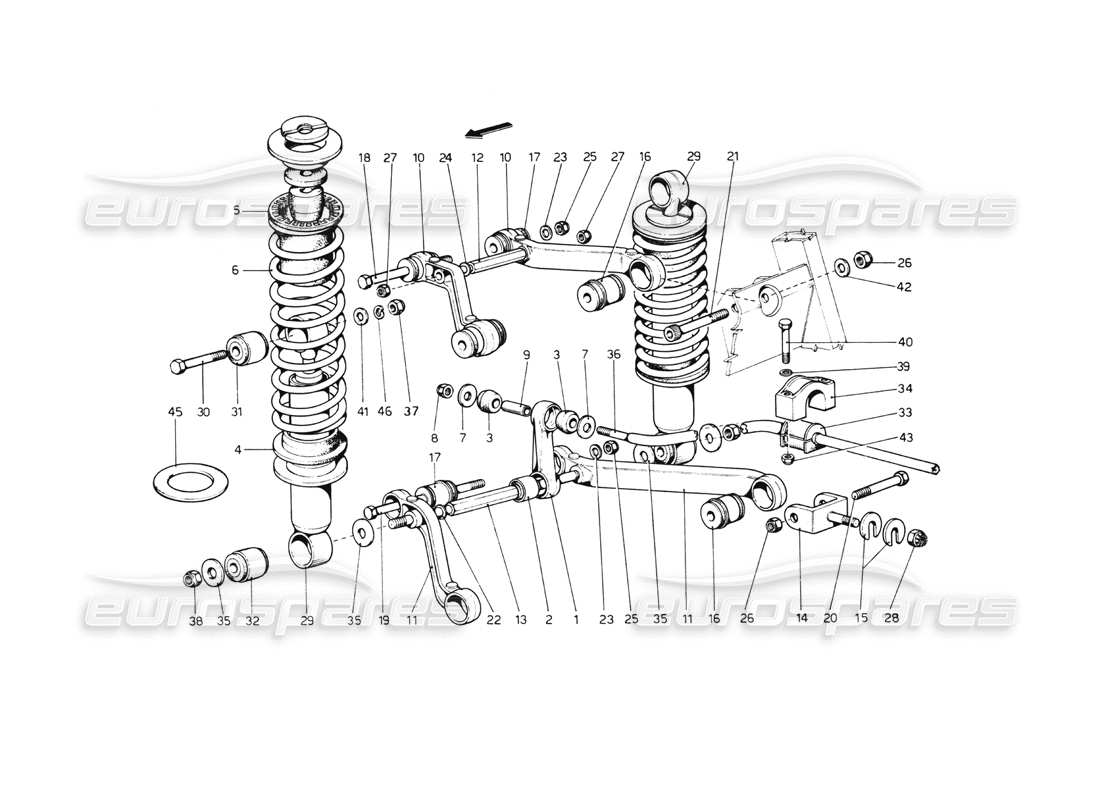 ferrari 512 bb rear suspension. wishbones and shock absorbers part diagram