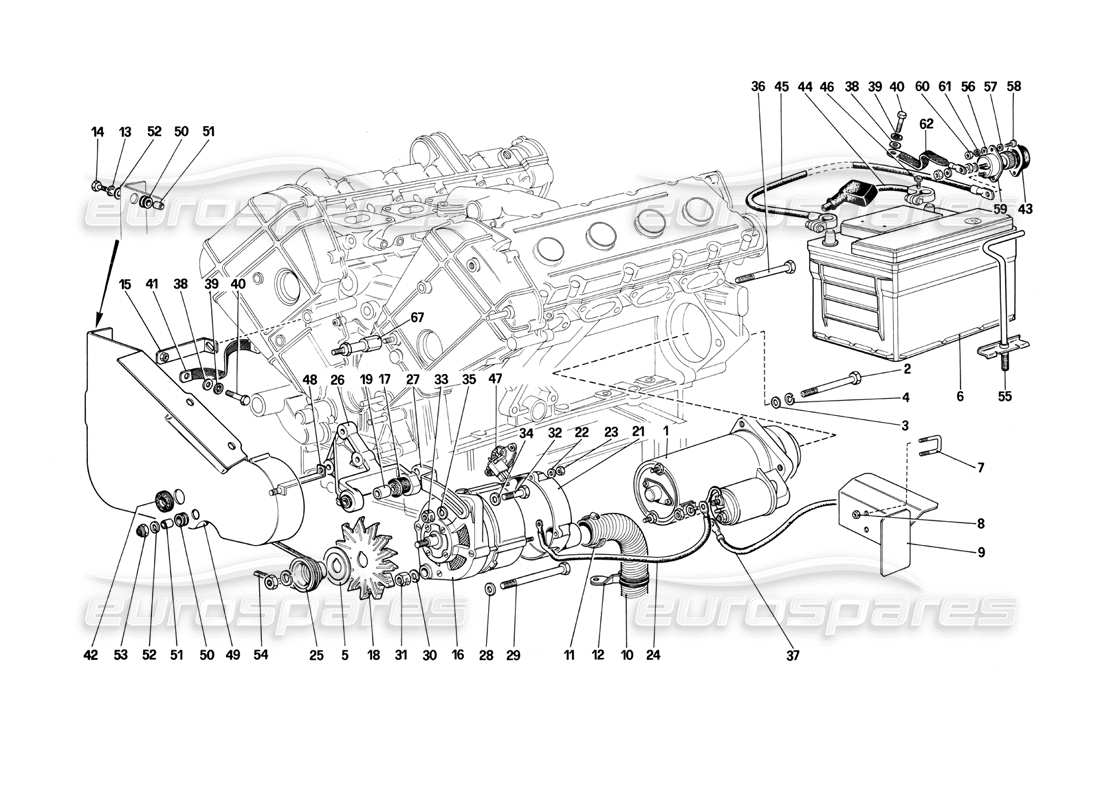 ferrari mondial 3.0 qv (1984) electric generating system - (engine with 2 individual belt) parts diagram