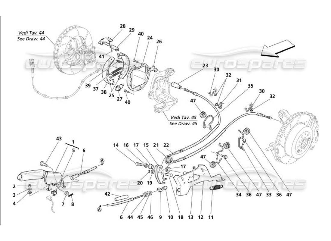 maserati 4200 gransport (2005) hand-brake control part diagram