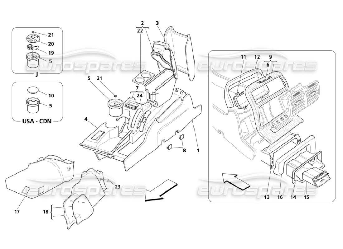 maserati qtp. (2006) 4.2 tunnel and accessories compartment parts diagram