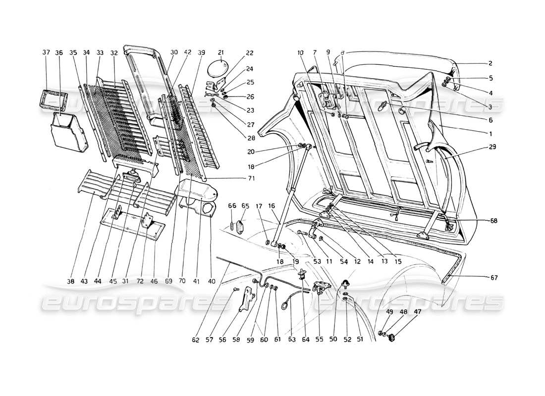 ferrari 512 bb rear bonnet part diagram