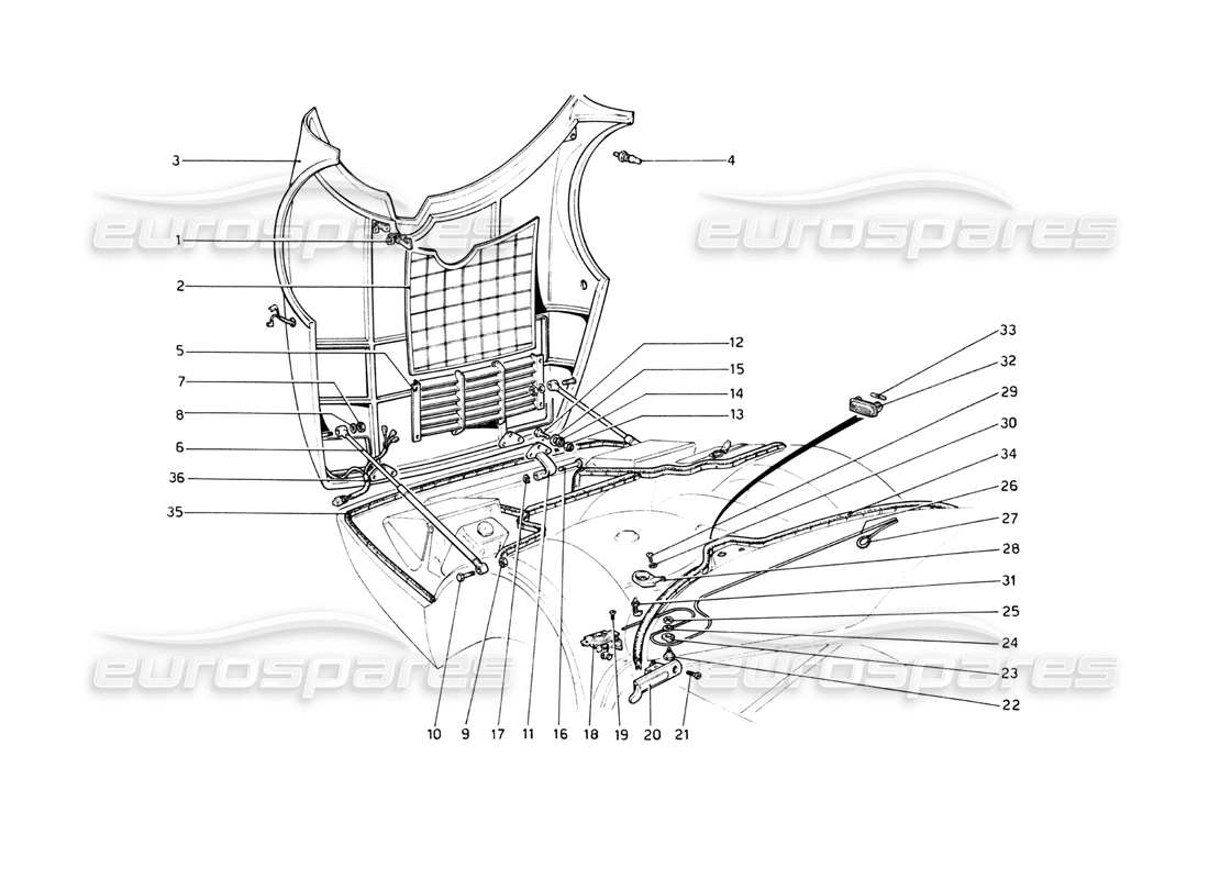 ferrari 512 bb front compartment lid parts diagram