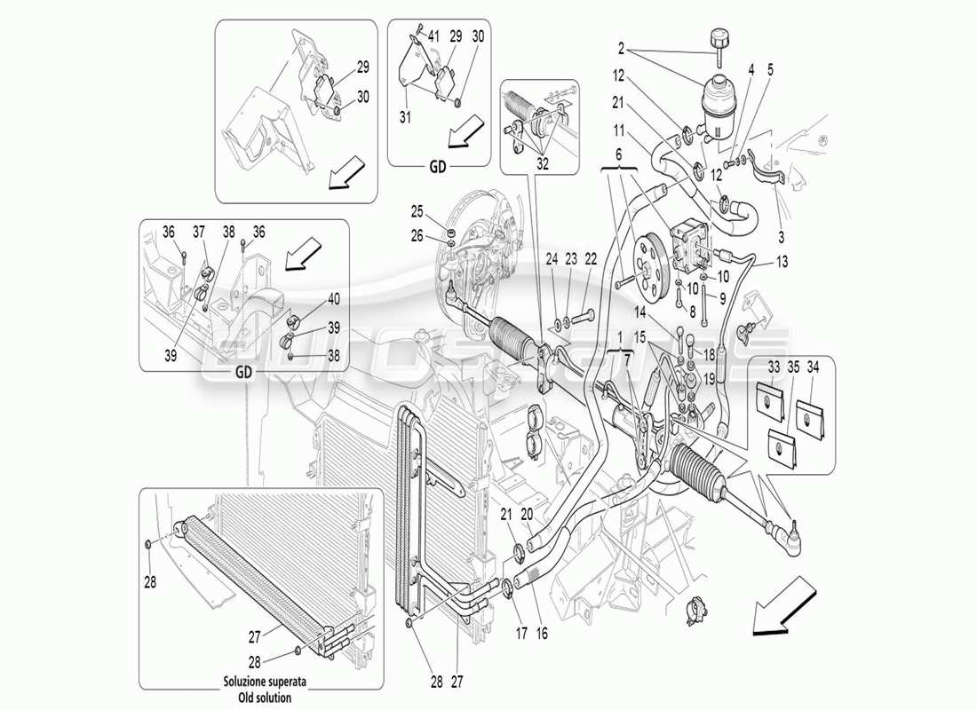 maserati qtp. (2006) 4.2 steering box & servo-control pump parts diagram
