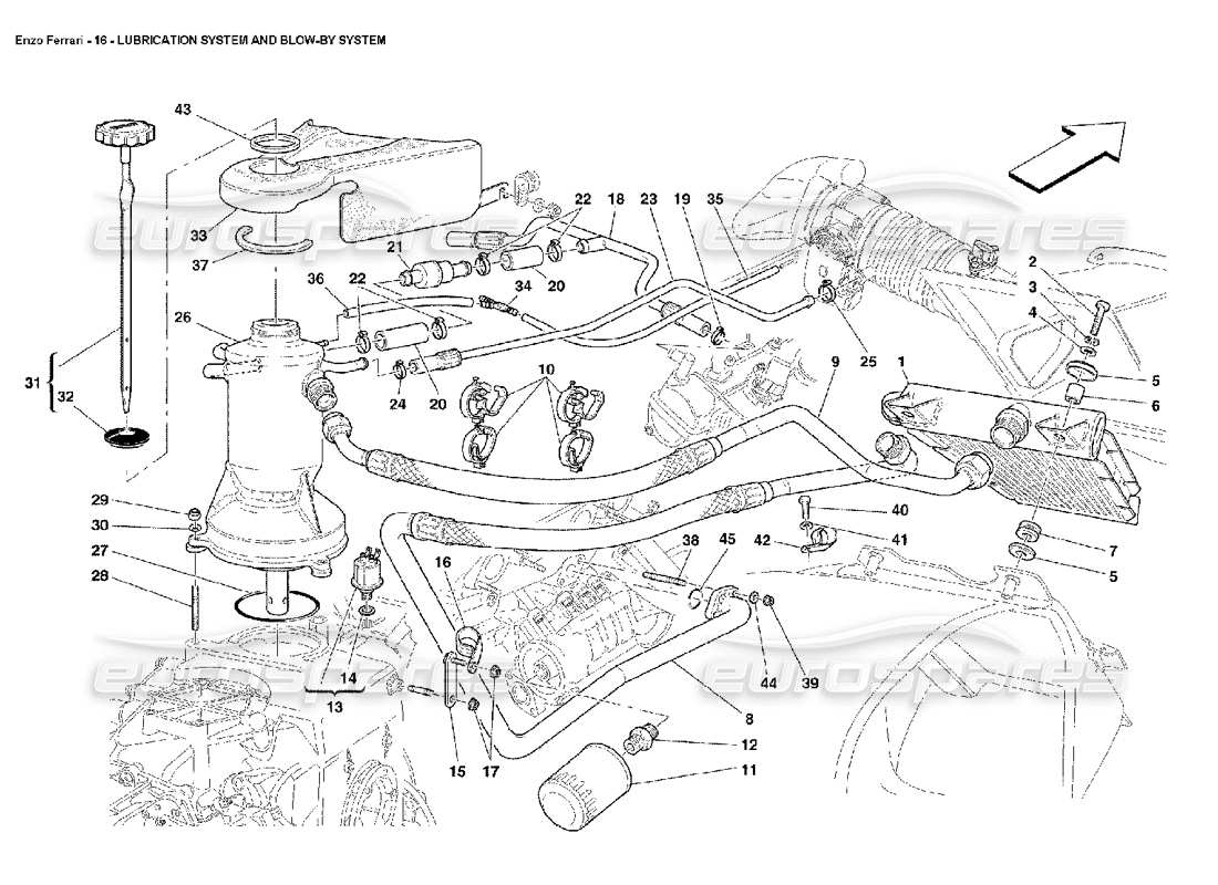 ferrari enzo lubrication system and blow by system parts diagram