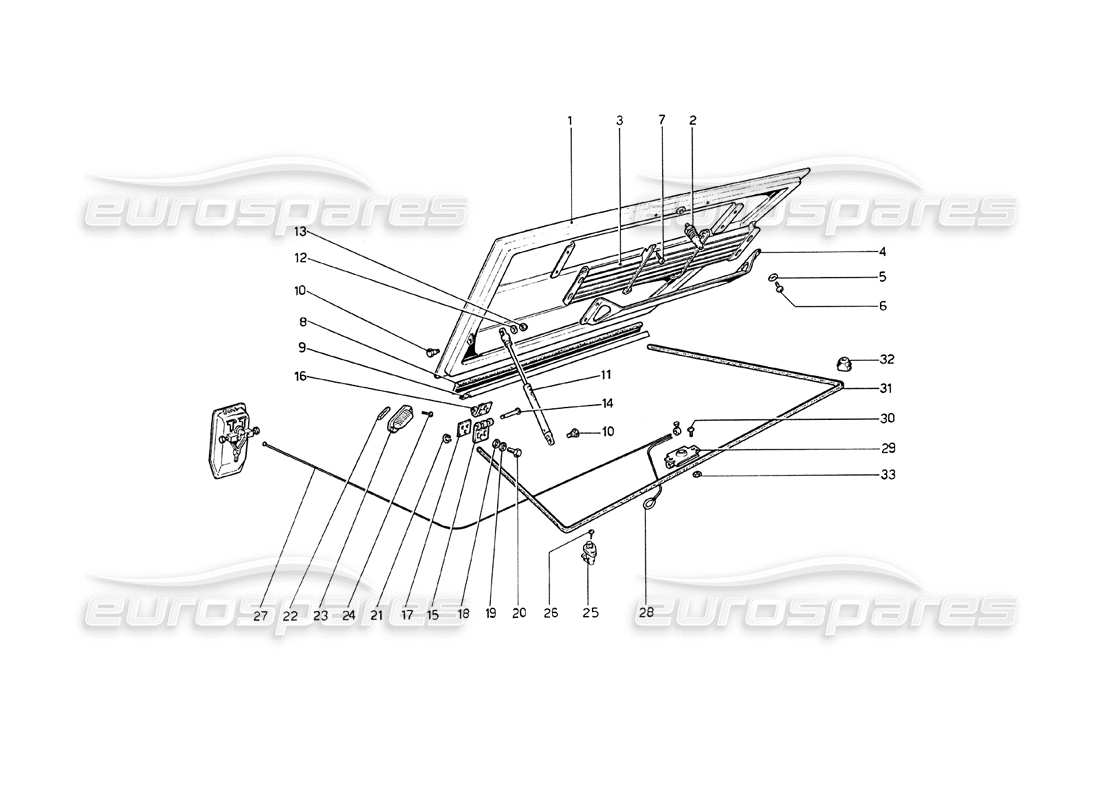 ferrari 208 gt4 dino (1975) engine compartment lid and carpeting parts diagram