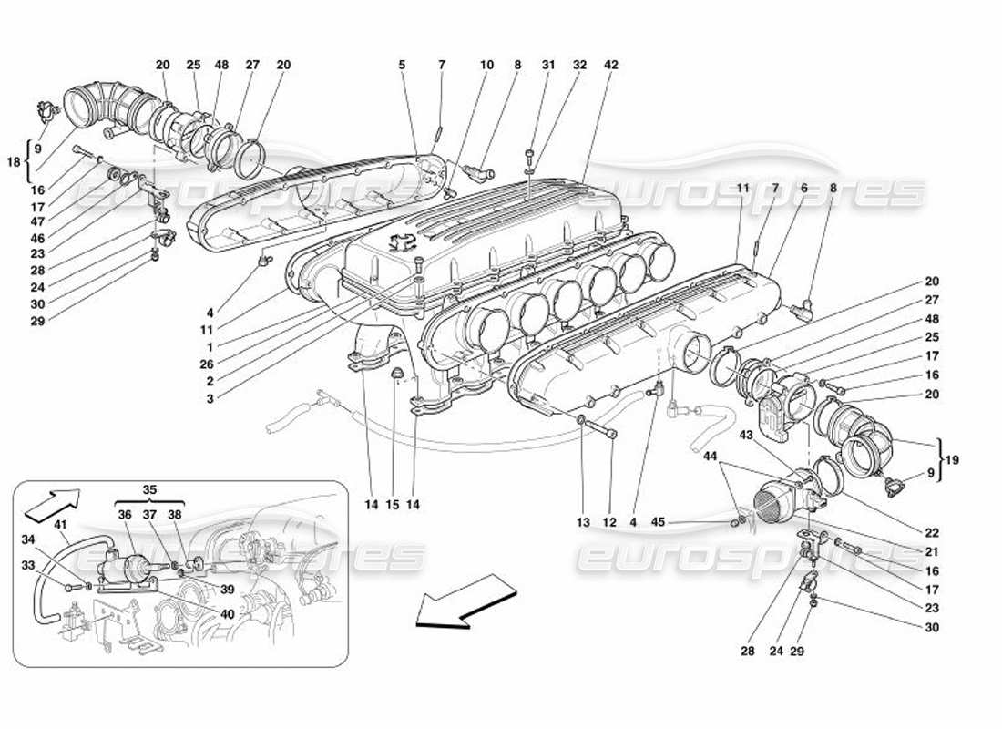 ferrari 575 superamerica air intake manifolds parts diagram