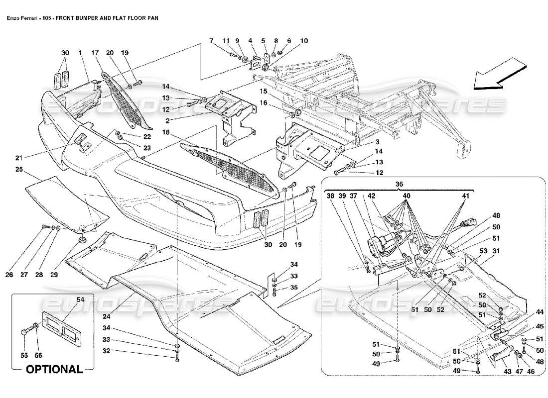 ferrari enzo front bumper and flat floor pan part diagram