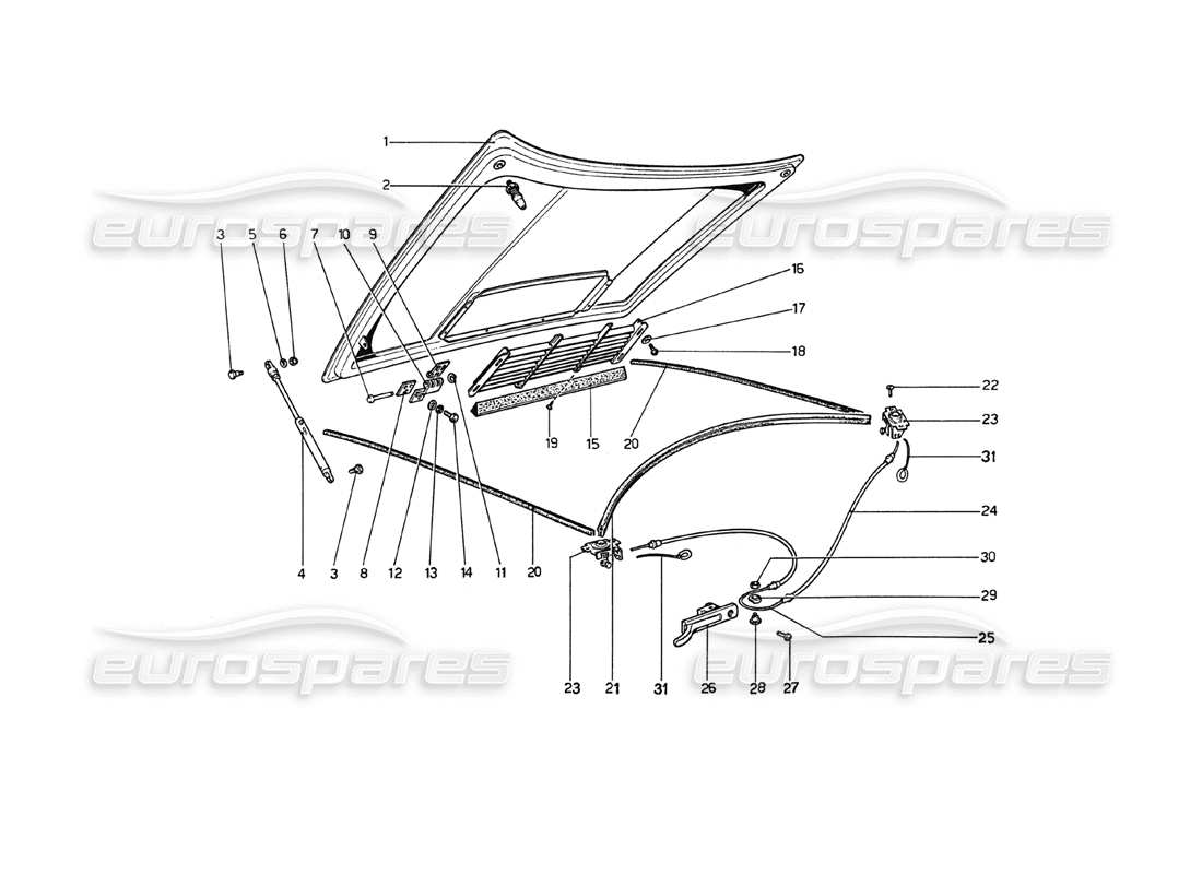 ferrari 208 gt4 dino (1975) front compartment lid parts diagram
