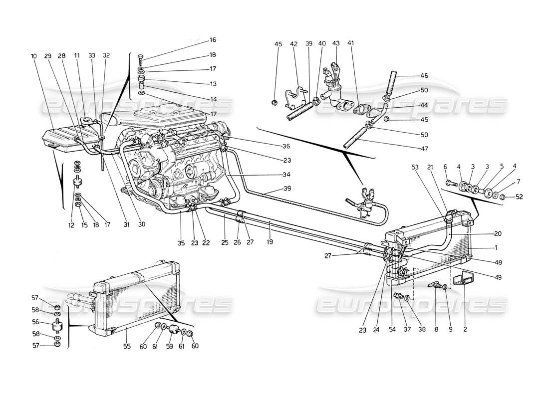 ferrari 208 gt4 dino (1975) cooling system parts diagram