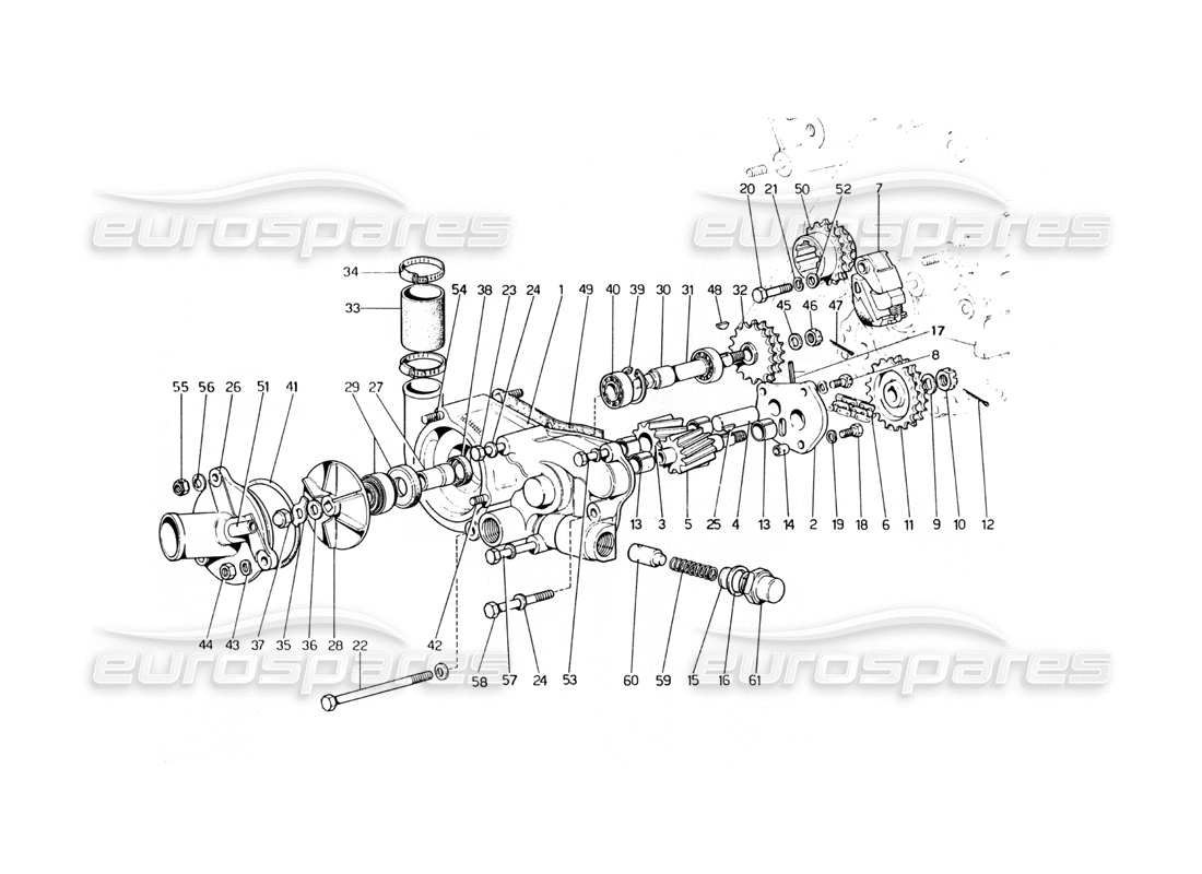 ferrari 400 gt (mechanical) water pump and engine oil parts diagram