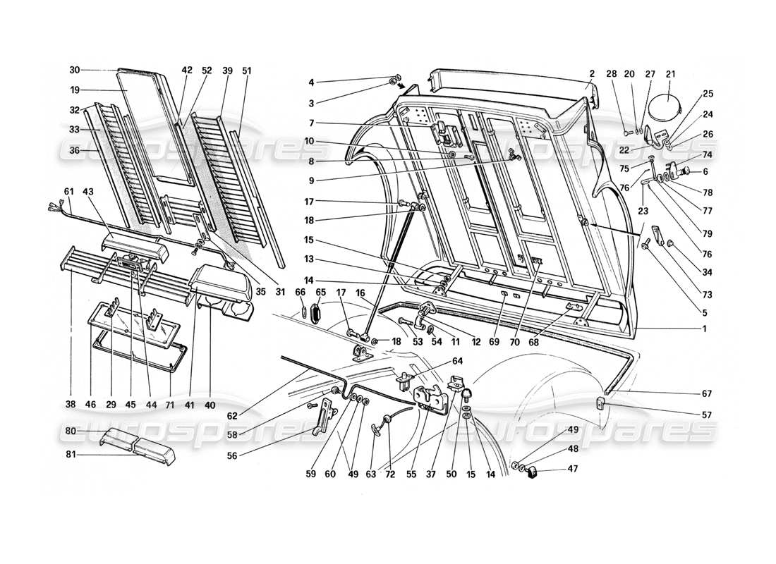 ferrari 512 bbi rear bonnet part diagram