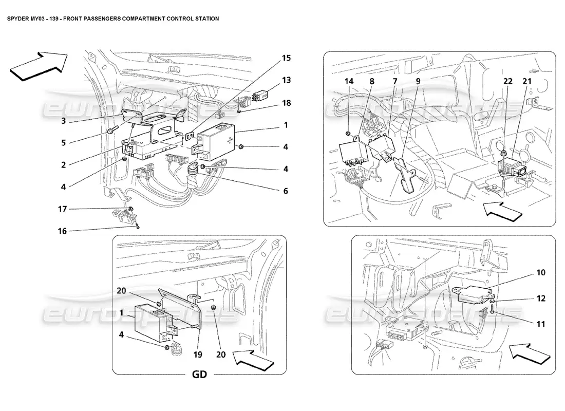 maserati 4200 spyder (2003) front passengers compartment control station parts diagram