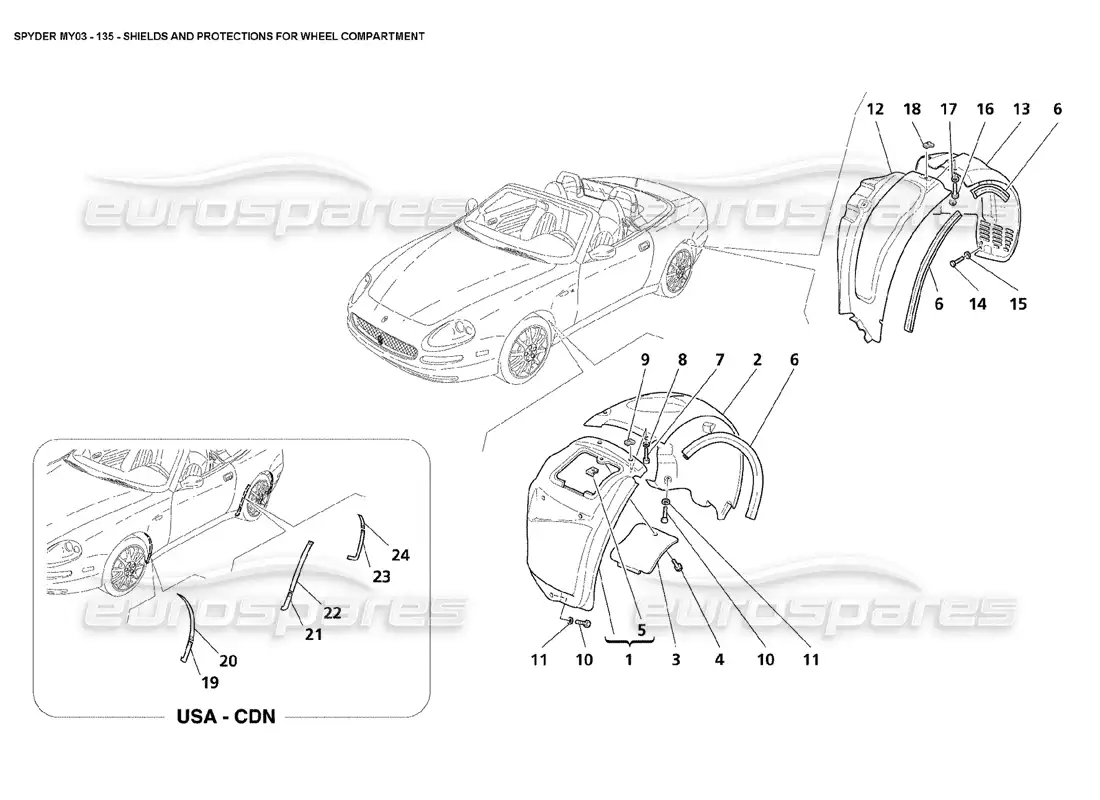 maserati 4200 spyder (2003) shields and protections for wheel compartment parts diagram