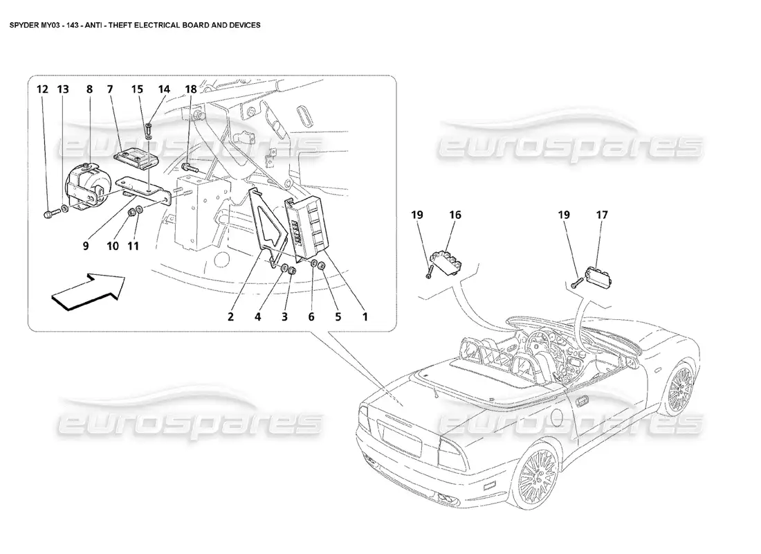 maserati 4200 spyder (2003) anti theft electrical boards and devices parts diagram