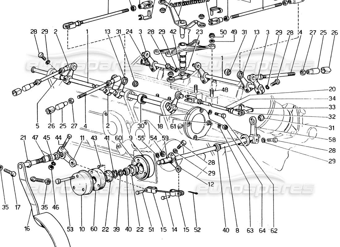 ferrari 365 gt4 2+2 (1973) throttle control part diagram