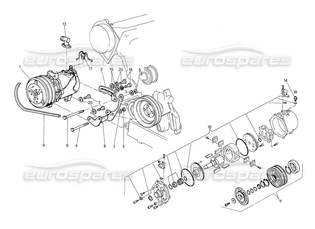 maserati biturbo spider air compressor and brackets part diagram