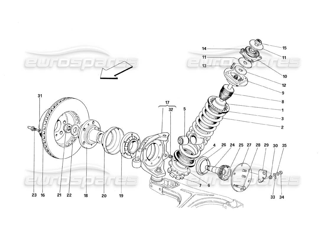 ferrari 348 (1993) tb / ts front suspension - shock absorber and brake disc parts diagram