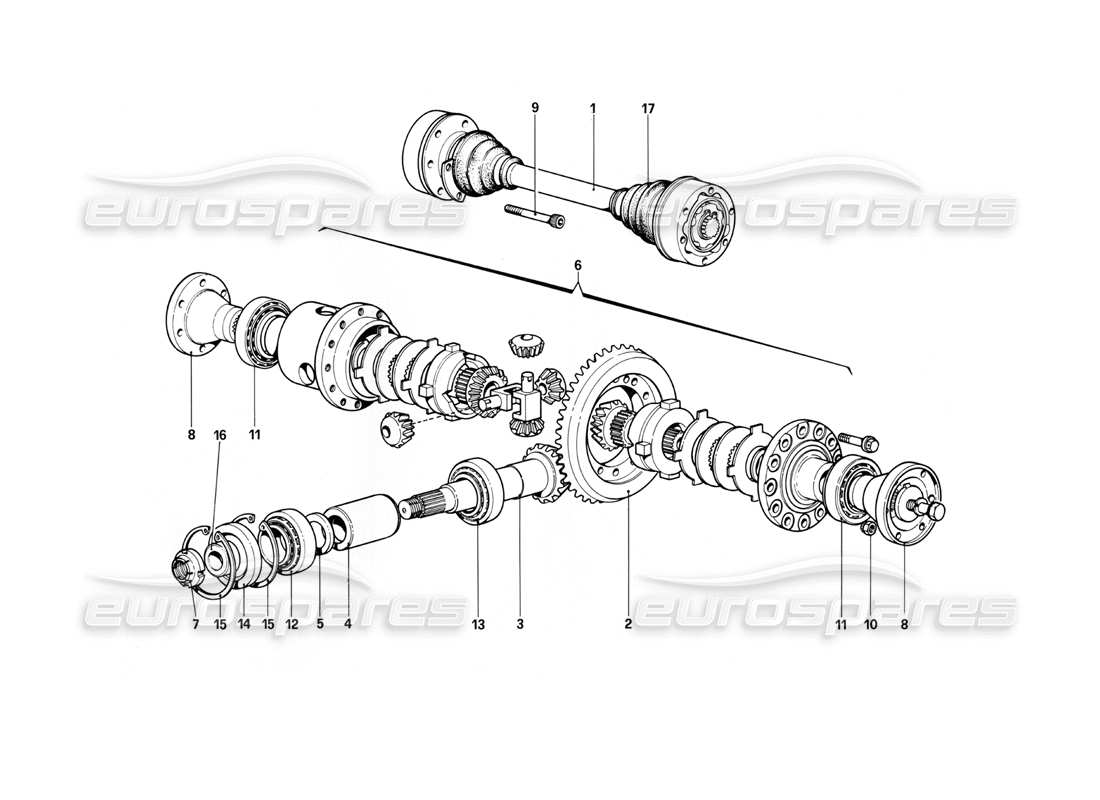 ferrari 400i (1983 mechanical) differential & axle shafts parts diagram