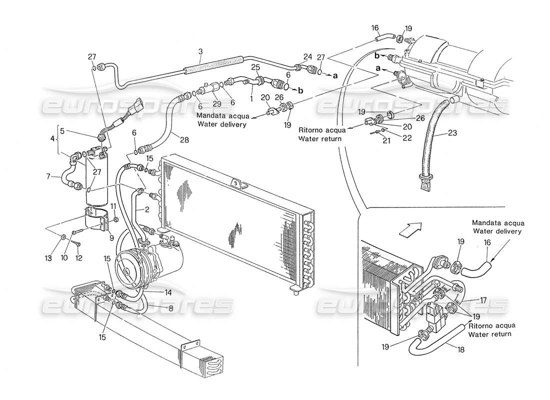 maserati biturbo spider air conditioning system lh steering (pre modif.) part diagram