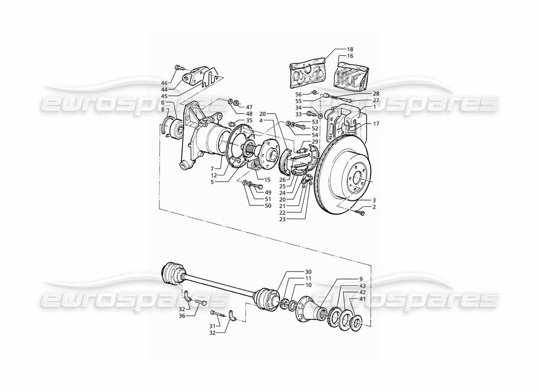 maserati ghibli 2.8 (abs) hubs, rear brakes with a.b.s. and drive shafts parts diagram