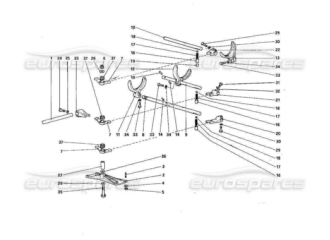 ferrari 308 quattrovalvole (1985) inside gearbox controls parts diagram