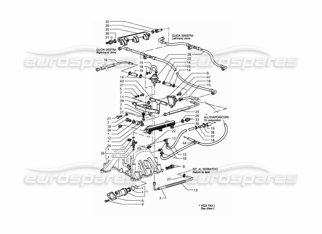 maserati qtp. 3.2 v8 (1999) injection system accessories part diagram