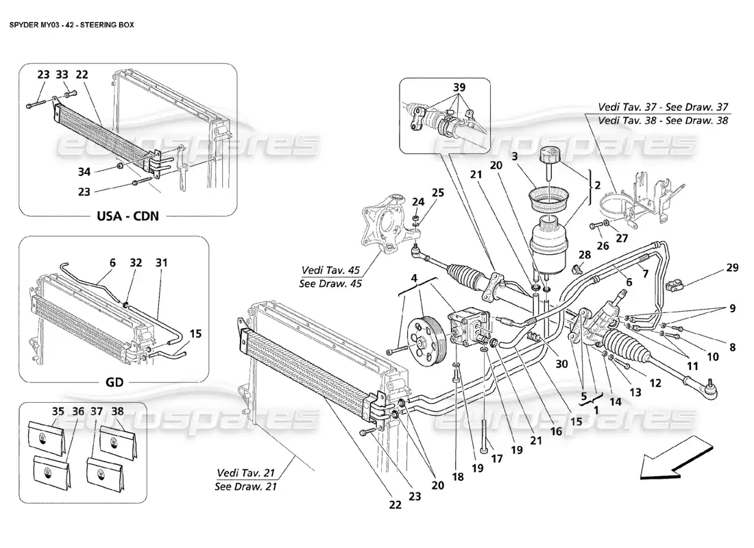 maserati 4200 spyder (2003) steering box parts diagram