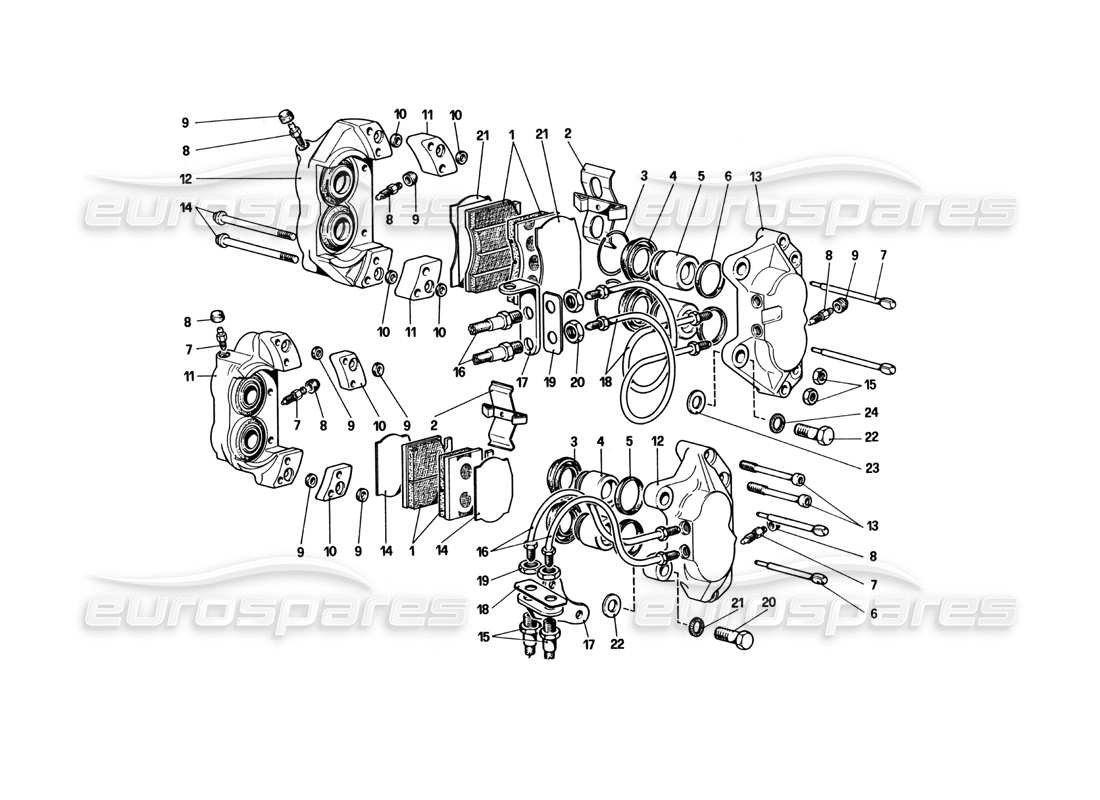 ferrari 512 bbi calipers for front and rear brakes part diagram