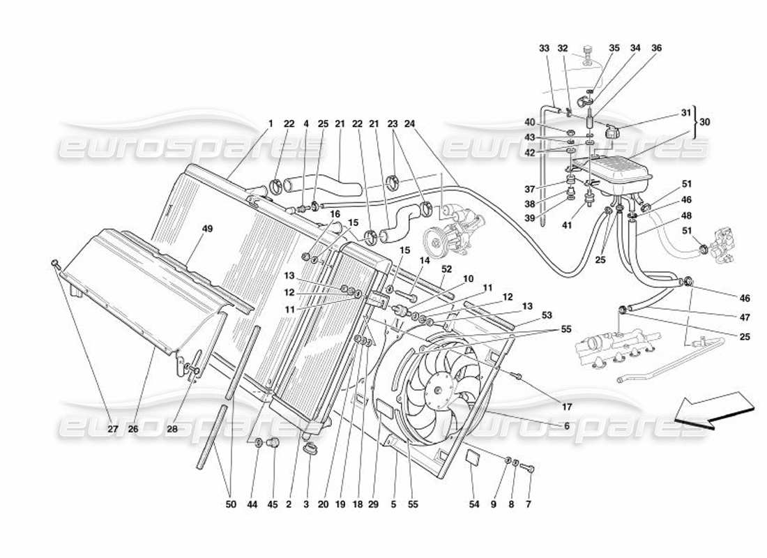 ferrari 575 superamerica cooling system - radiator and nourice parts diagram