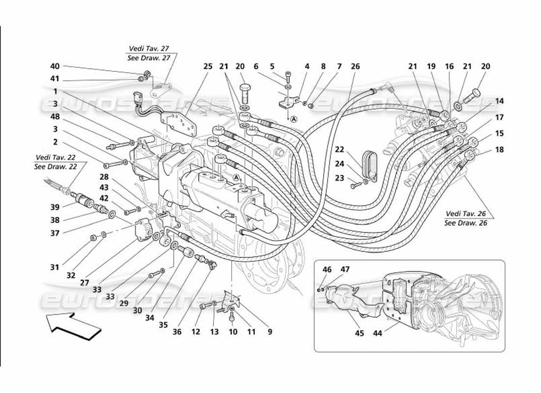 maserati 4200 gransport (2005) f1 clutch hydraulic controls part diagram