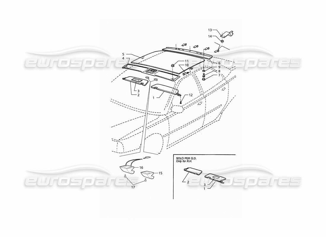 maserati qtp. 3.2 v8 (1999) inner trims: roof part diagram