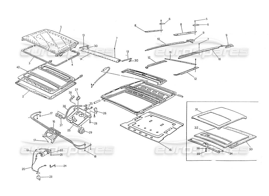 maserati 418 / 4.24v / 430 sliding roof parts diagram