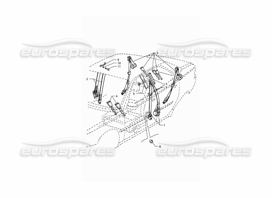 maserati qtp. 3.2 v8 (1999) seat belts parts diagram