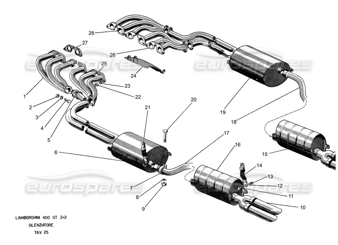 lamborghini 400 gt exhaust system part diagram