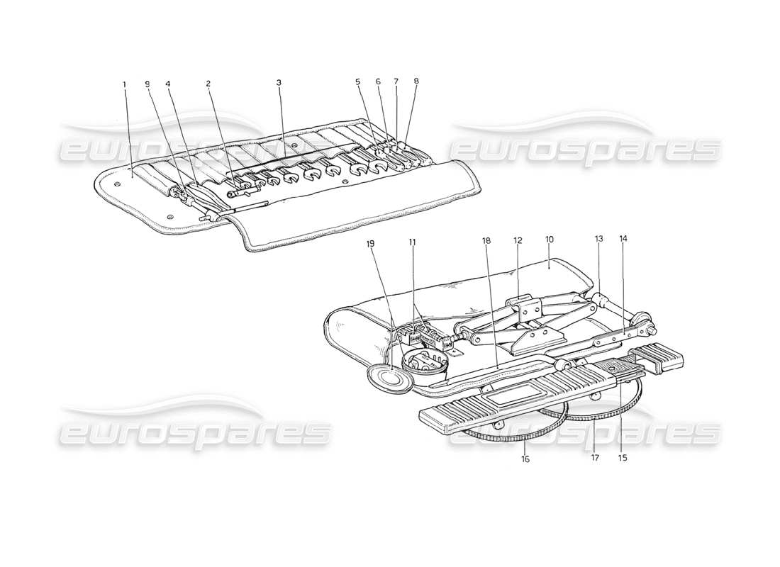 ferrari 208 gt4 dino (1975) tool-kit parts diagram