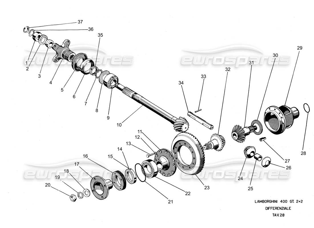 lamborghini 400 gt diff crown wheel & pinion part diagram