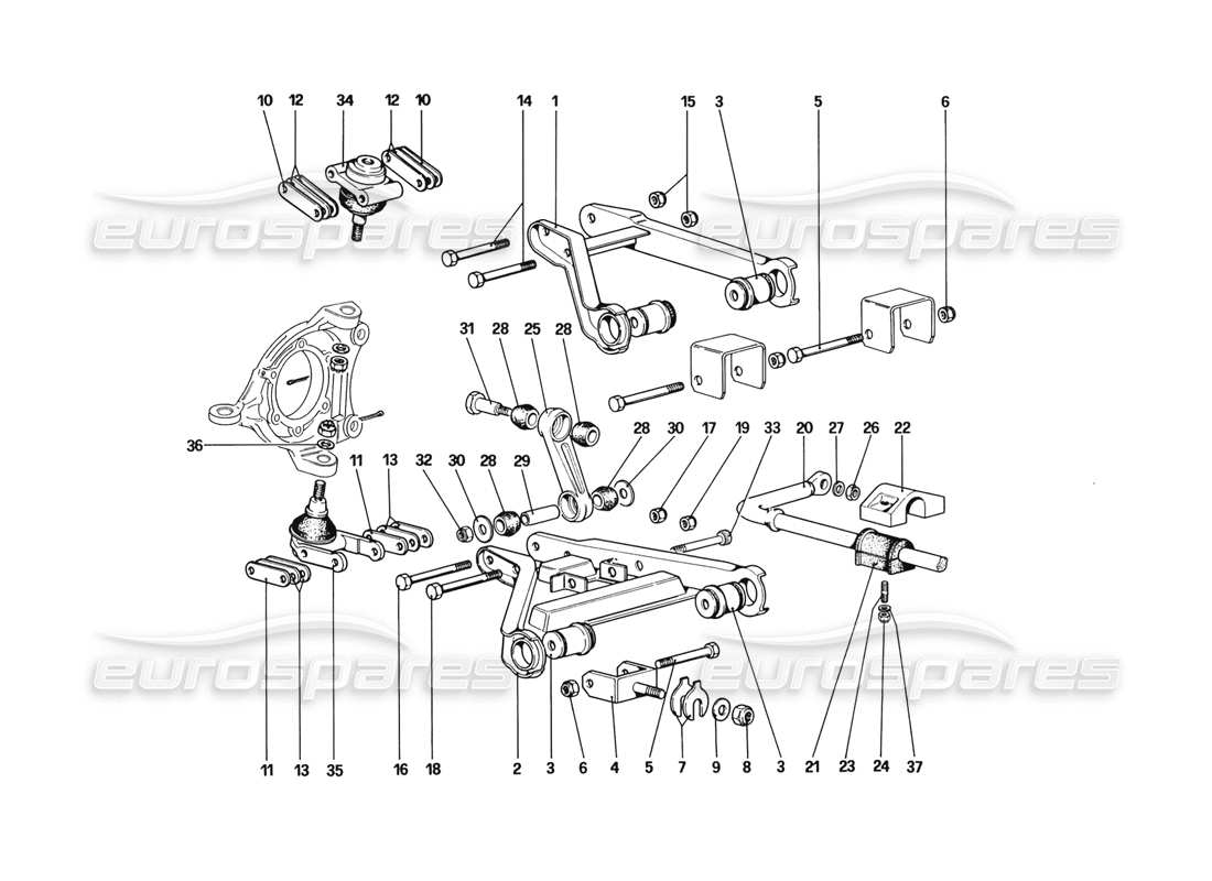 ferrari 328 (1988) front suspension - wishbones (starting from car no. 76626) part diagram