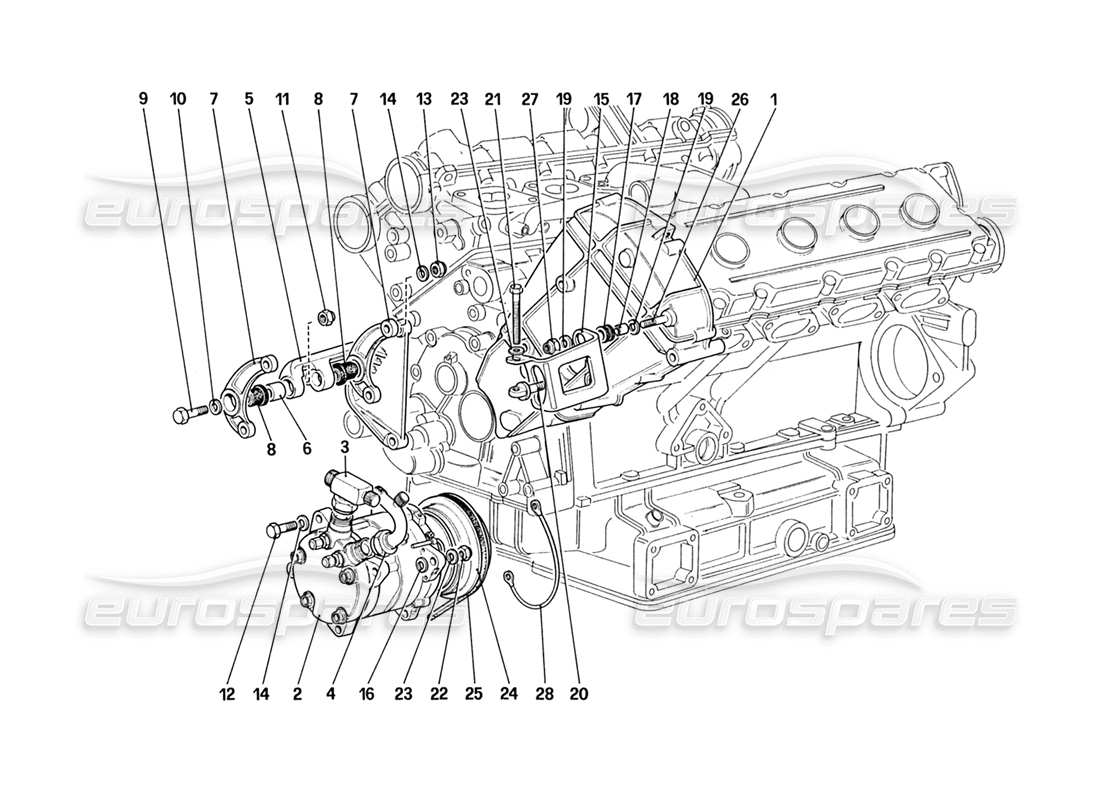 ferrari 328 (1988) air conditioning compressor and controls (not for us and sa version) part diagram