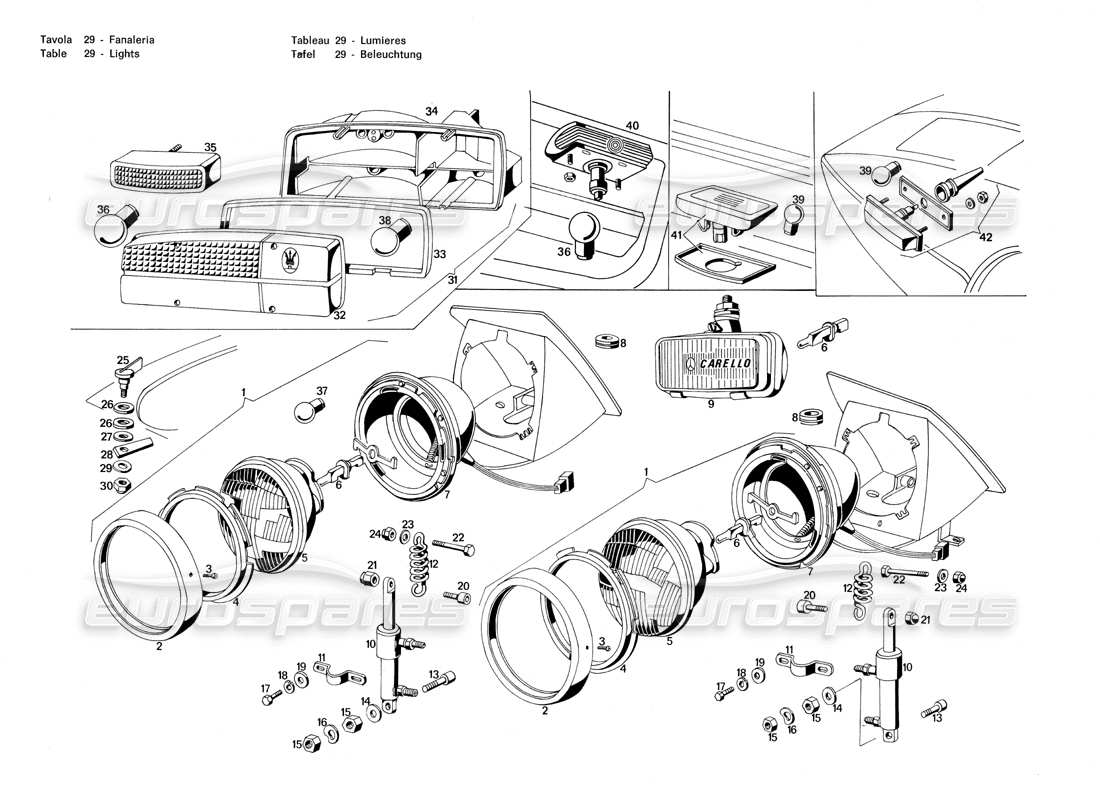 maserati merak 3.0 lights parts diagram