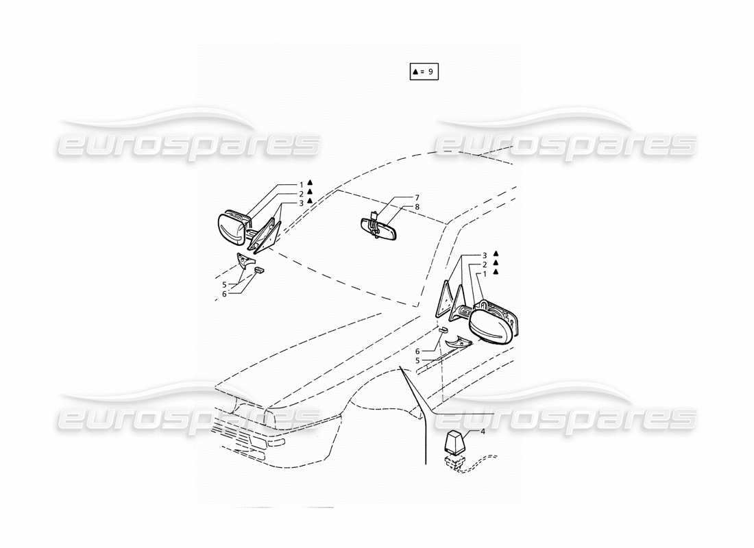 maserati qtp. 3.2 v8 (1999) rear view mirrors parts diagram