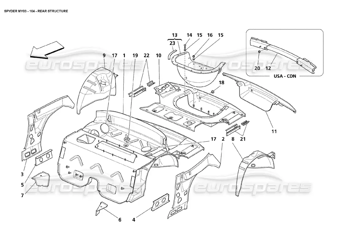 maserati 4200 spyder (2003) rear structure parts diagram