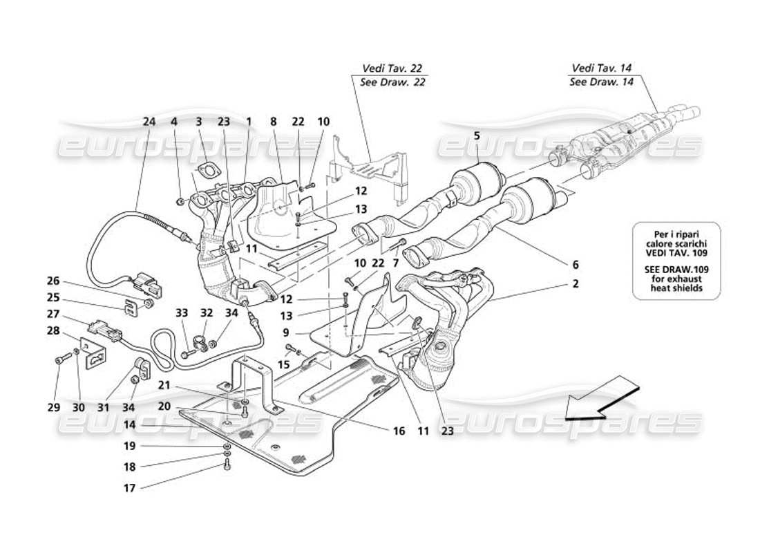 maserati 4200 gransport (2005) exhaust system -variations for usa and cdn- parts diagram