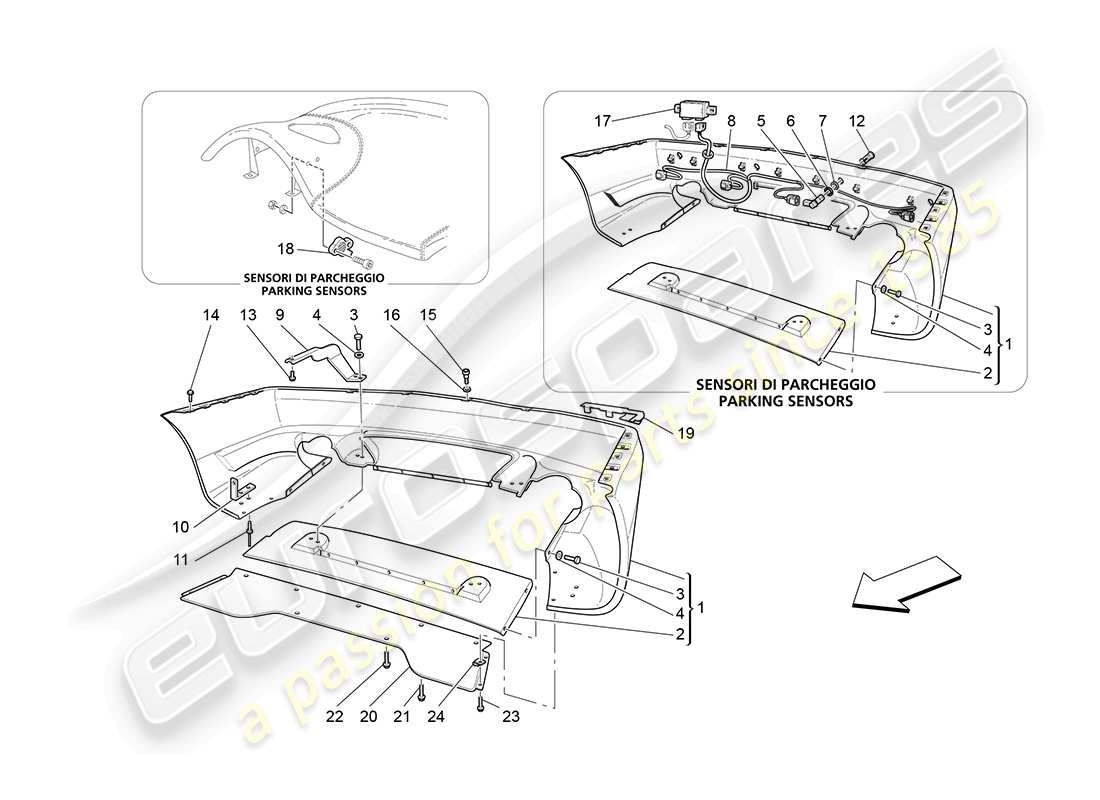 maserati 4200 gransport (2005) rear bumper part diagram