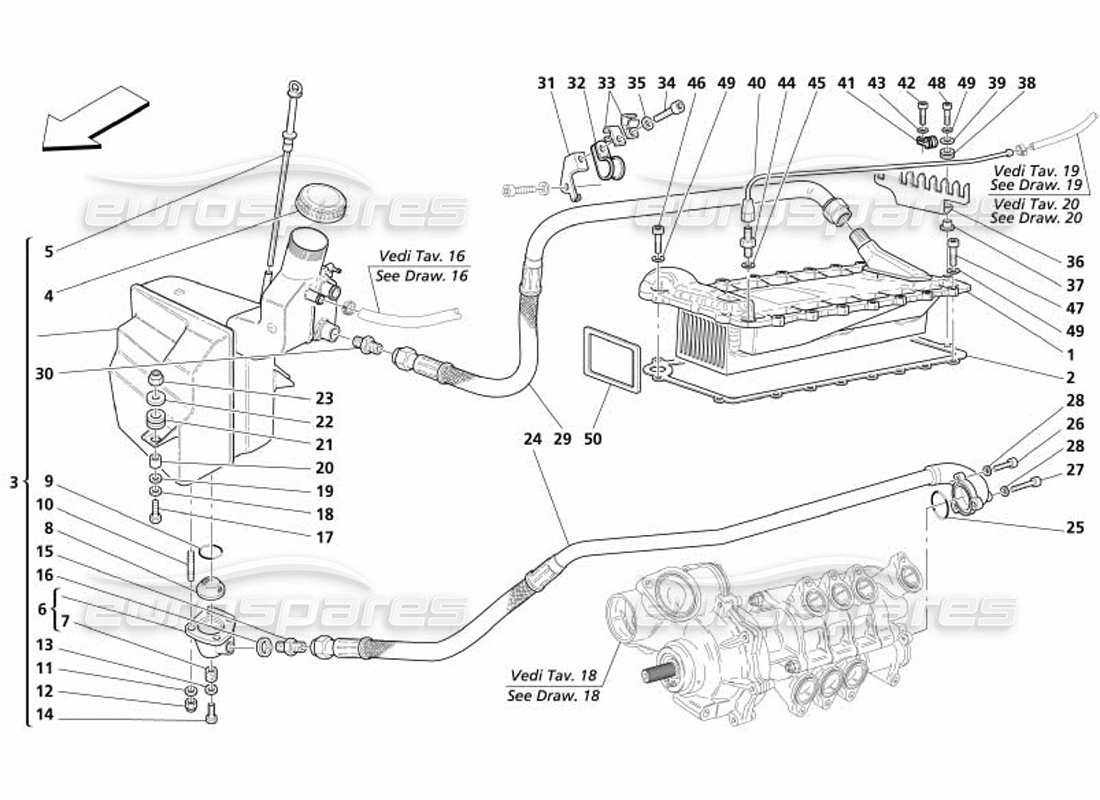 maserati 4200 gransport (2005) lubrication system - tank - heater exchanger parts diagram
