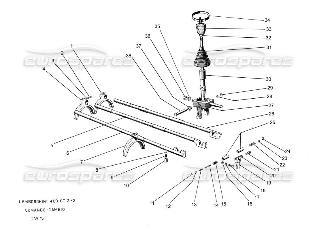 lamborghini 400 gt gearbox lever forks part diagram